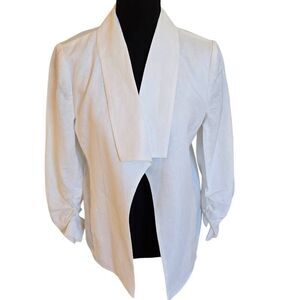 Blue Saks Fifth Avenue Womens White Linen Open Front Lined Blazer White Medium